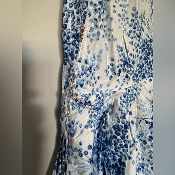 Vintage 50’s Handmade White Blue Floral Shirt Waister Flared Skirt Cotton Dress - Picture 3 of 6